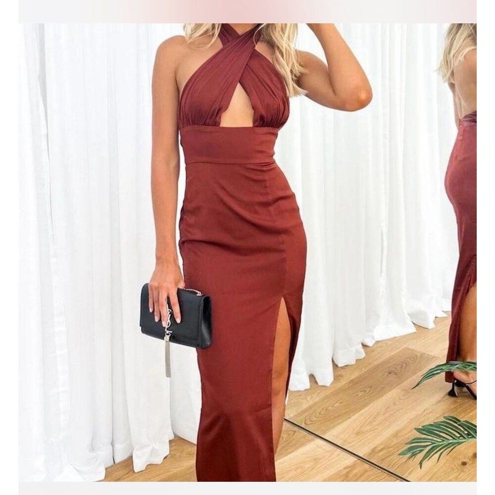 Rust colored formal dress from Beginning Boutique S